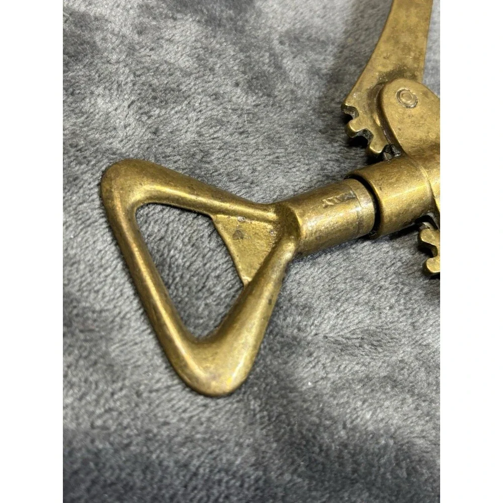 Vintage Solid Brass Winged Corkscrew Wine Bottle Opener Bar Tool Made in Italy